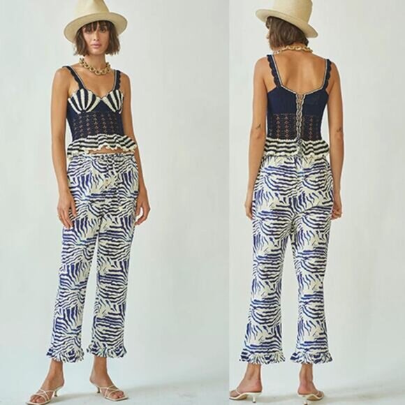 NWT Carolina K Wide Leg High Rise Reina Pants Blue White Size: Extra Small - Picture 8 of 8